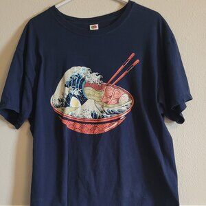 The Great Wave Ramen T-Shirt Navy Blue Fruit of the Loom HD Cotton Large